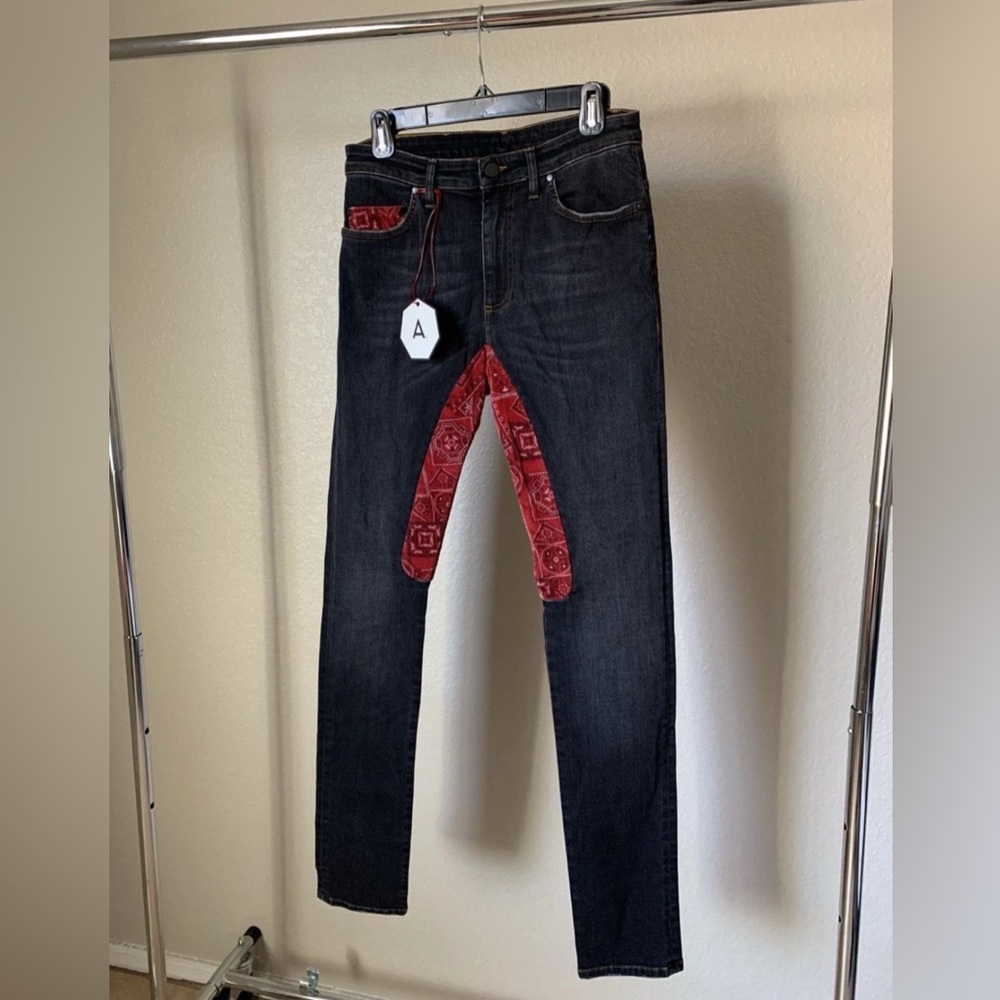 Black and Red Skinny Jeans with Bold Design